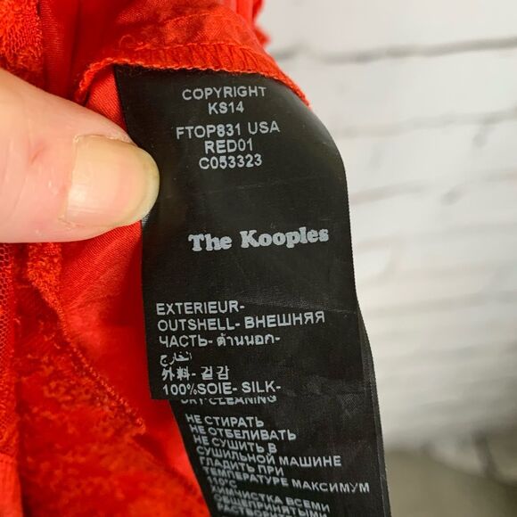 Kooples Silk Skull Lace Embroidery Zipper Short Sleeve Red Top Size XS - Picture 8 of 8